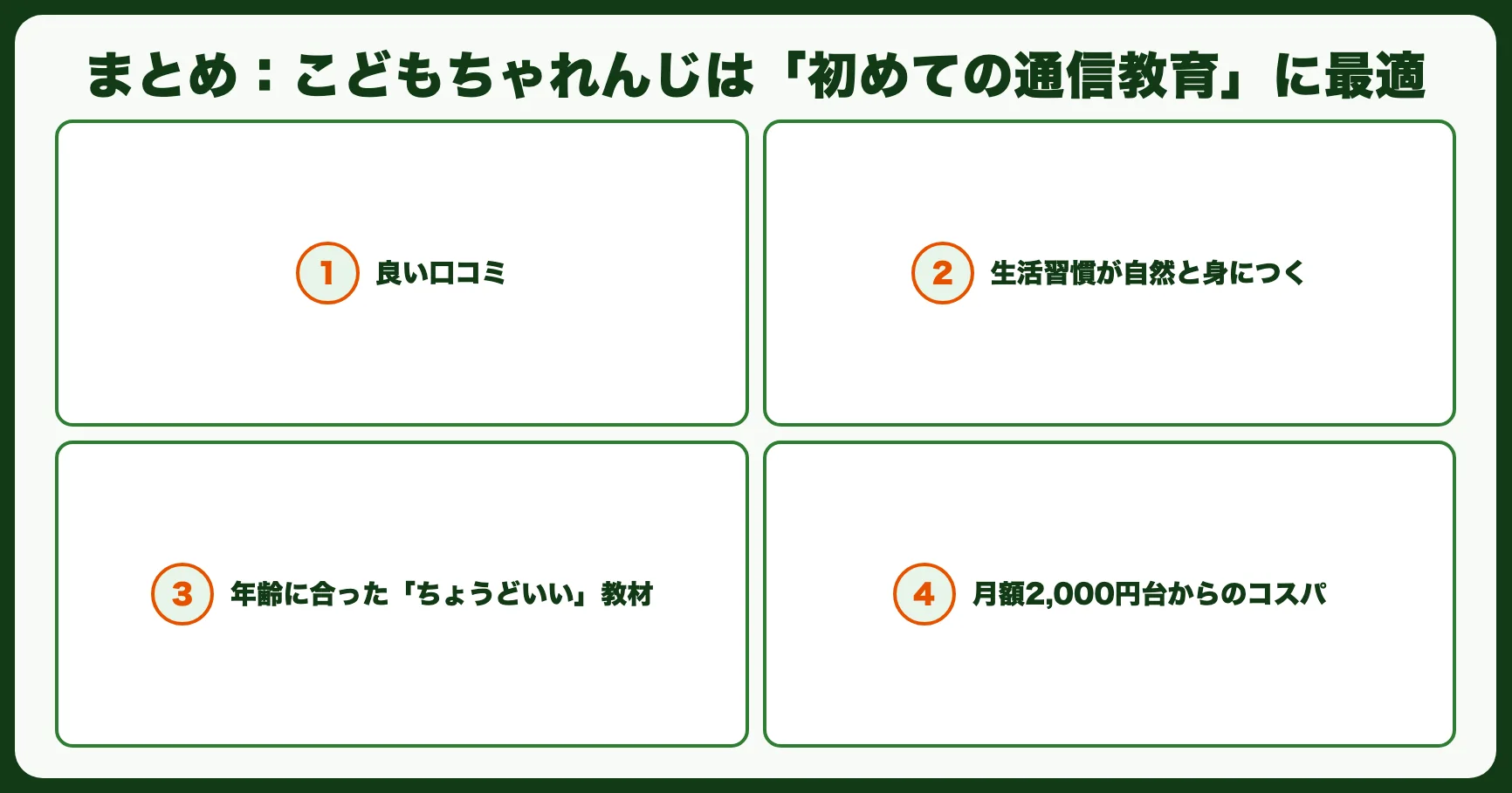 まとめ：こどもちゃれんじは「初めての通信教育」に最適