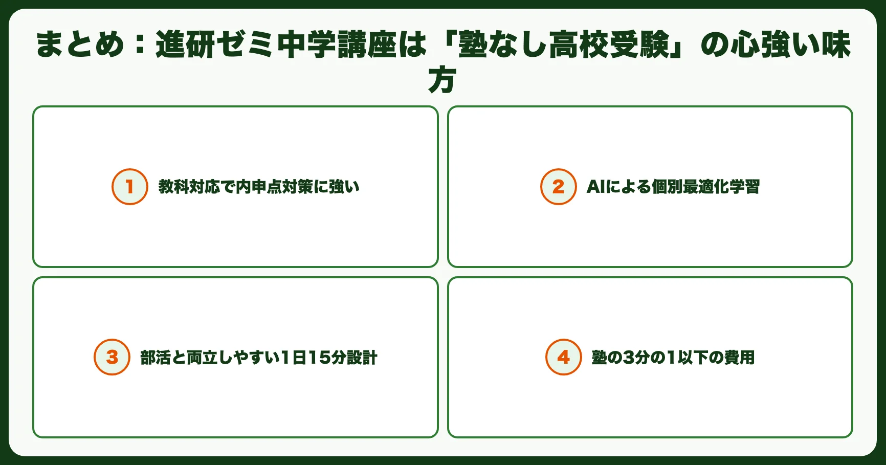 まとめ：進研ゼミ中学講座は「塾なし高校受験」の心強い味方